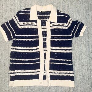 Todd Snyder Navy and Cream Knit Cardigan